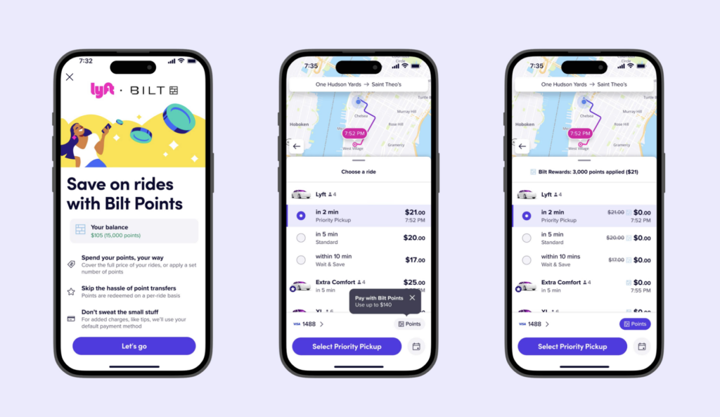 Paying for Lyft rides with Bilt points.